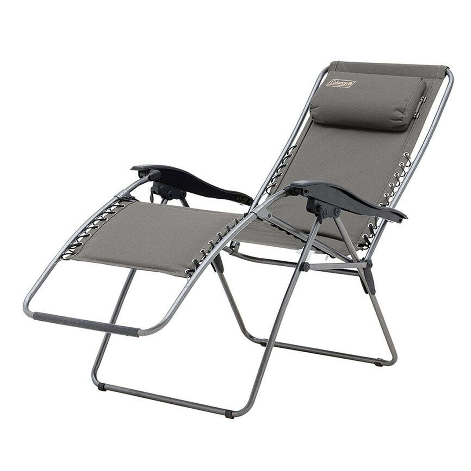 Chair Flat Fold Layback Lounge Grey Coleman Camping Drink Holder